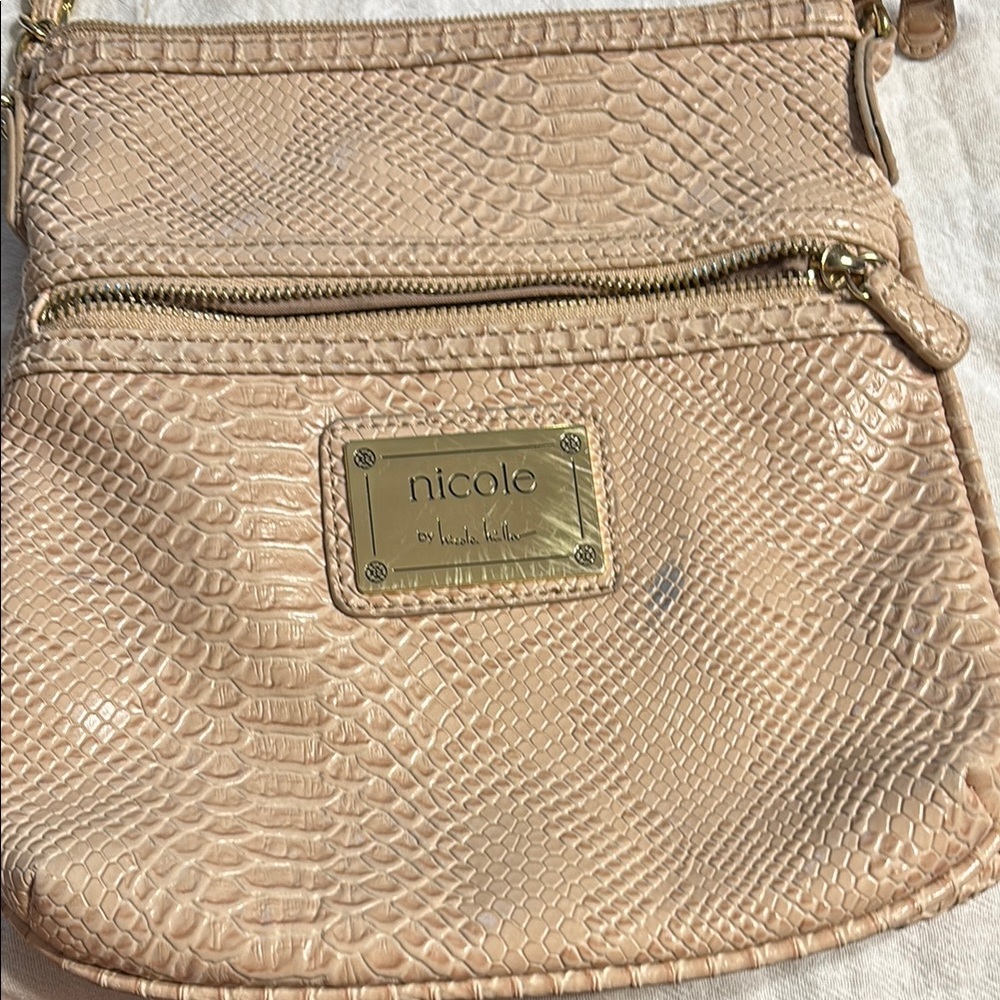 Nicole by Nicole Miller Tan Crossbody Bag with Metallic Sheen